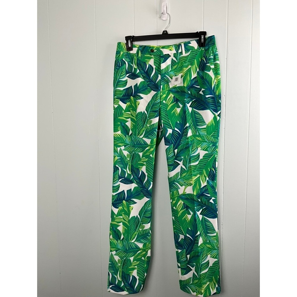 Shinesty‎ Men's Golf Pants Loud Leaf Graphic Print Green White  Size 33/34